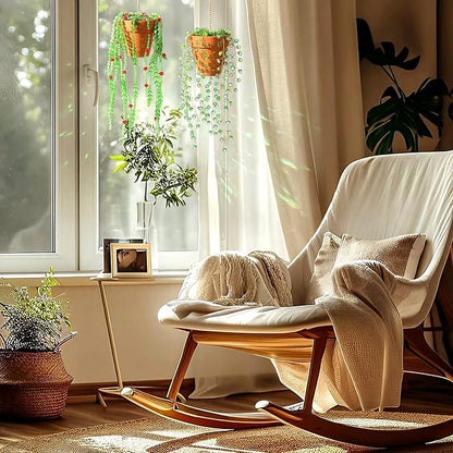 Suncalla 2 Pcs Beaded Plant Gifts for Plant Lovers Beaded Succulent Plants Sun Catcher Glass Leaf Beads Suncatcher for Window Hanging with Chain Bead Plants Crystal Sun Catchers Home (Novel Style)