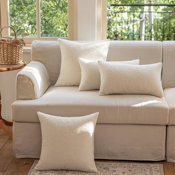 GEEORY Decorative Throw Pillow Covers 26x26 Inch Pack of 2,Textured Boucle Neutral Cushion Cases for Bed Couch Sofa, Accent Modern Farmhouse & Minimalist Home Decor (Cream) GE02-26
