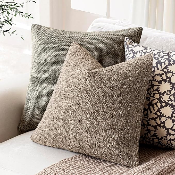 Foindtower Decorative Textured Boucle Throw Pillow Covers Accent Solid Pillow Cases Neutral Soft Cozy Couch Cushion Case for Chair Sofa Bedroom Living Room Home Decor 26x26 Inch,1PC,Light Khaki Tan