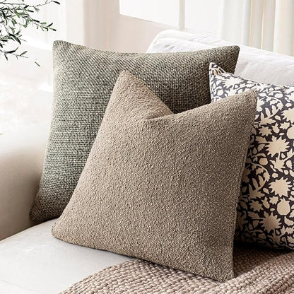 Foindtower Decorative Textured Boucle Throw Pillow Covers Accent Solid Pillow Cases Neutral Soft Cozy Couch Cushion Case for Chair Sofa Bedroom Living Room Home Decor 18x18 Inch,1PC,Light Khaki Tan