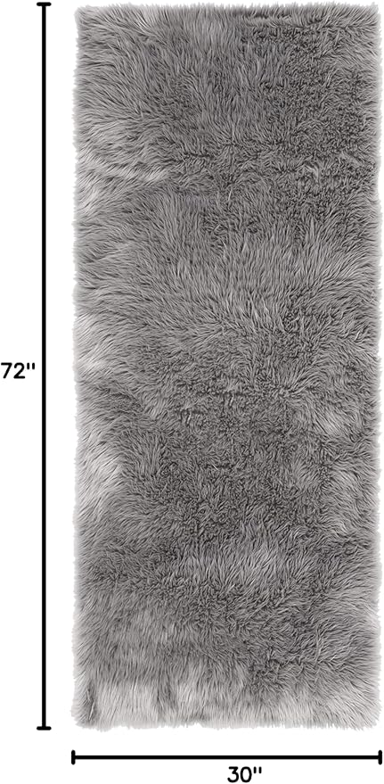 SAFAVIEH Faux Sheep Skin Collection Runner Rug - 2'6" x 6', Grey, Silken Glam Design, Non-Shedding & Easy Care, 2.35-inch Thick Ideal for High Traffic Areas in Living Room, Bedroom (FSS235D)