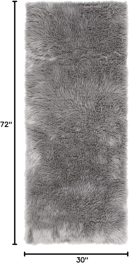 SAFAVIEH Faux Sheep Skin Collection Runner Rug - 2'6" x 6', Grey, Silken Glam Design, Non-Shedding & Easy Care, 2.35-inch Thick Ideal for High Traffic Areas in Living Room, Bedroom (FSS235D)