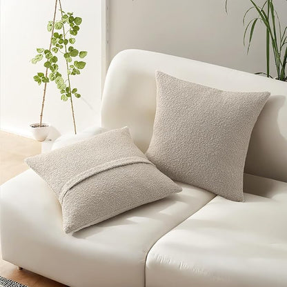 HAUSSY Set of 2 26x26 Decorative Throw Pillow Covers, Soft Cozy Euro Pillow Shams Textured Boucle, Home Decor for Couch Bed Living Room, Beige