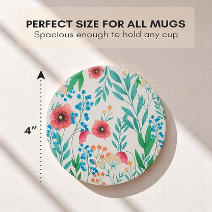 Floral Drink Absorbent Coasters with Holder Set of 6, Ceramic Coaster for Drinks, Coffee Table Decor, Water Absorbing Stone Coaster for Drinks (Blossom)