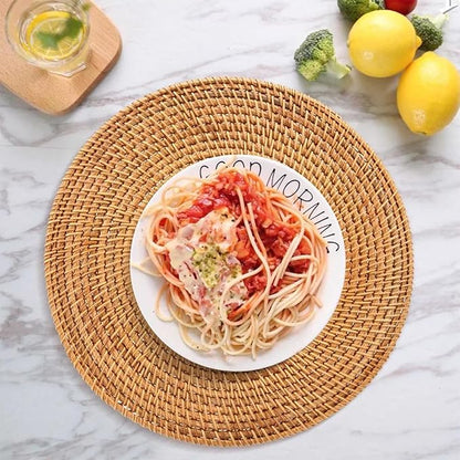 Natural Rattan Woven Placemats; Oval Tableware Mats Anti Slip Multifunctional Placemat (35x35cm Handwoven Trivet).