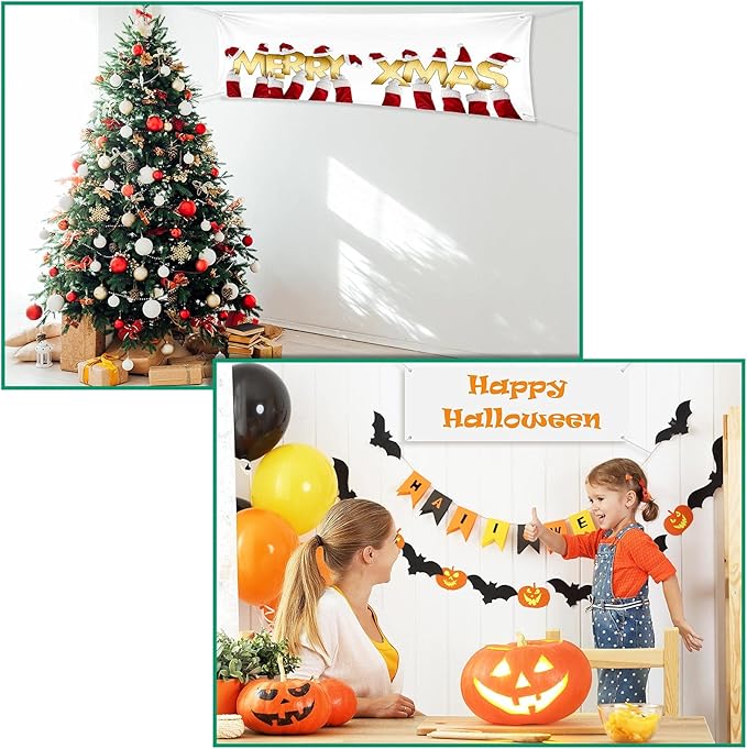 2 Pieces Large Banners Signs Polyester Oxford Cloth Sublimation Banner with Rope for Indoor Wall Outdoor Easy Hang Sign DIY Banner Sign for Business Office Supply (White,2 x 4 Feet, 2 x 6 Feet)