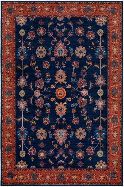 Tangsoo 2x4 Washable Rug for Entryway,Vintage Floral Entry Rug Non Slip,Indoor Front Door Small Rugs,Distressed Red Blue Print Door Mat Carpet,Soft Low Pile for Entrance Kitchen Bedroom Bathroom