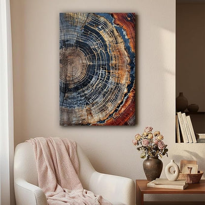 IBHJSART Framed Tree Ring Canvas Wall Art Vintage Colorful Wood Stump Painting Prints Modern Minimalist Pictures Neutral Nature Rustic Farmhouse Decor Living Room Bedroom Bathroom Office