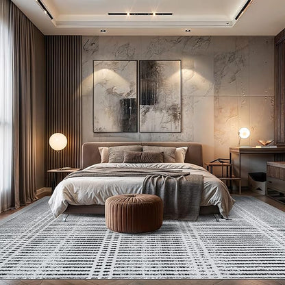 Rugshop Contemporary Stripe Lines High Traffic Living Room,Bedroom,Kitchen, Home Office Area Rug 7'10" x 10' Cream
