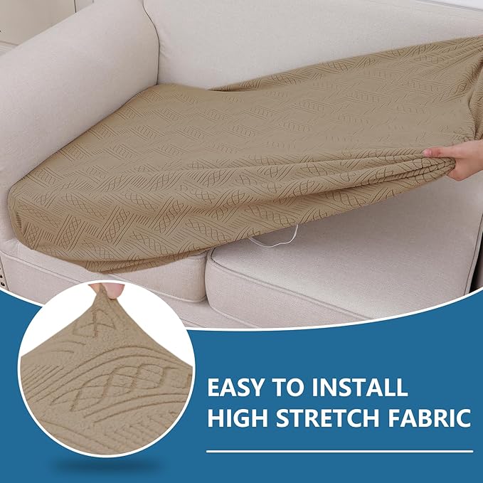 hyha Individual Couch Cushion Covers, Stretch Magic Sofa Seat Cushion Covers Washable, Dog Couch Sofa Slipcover for Pets, Kid with Elastic Bottom(Back Cover L, Camel)