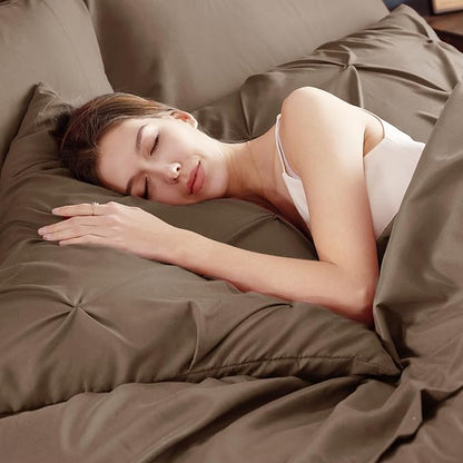 Bedsure King Size Comforter Set Brown - Bed in a Bag Bedding Set 7 Pieces, GentleSoft™ Pintuck Bed Set Gift for Family, Pinch Pleat Brown Comforter with Sheets, Pillowcases & Shams