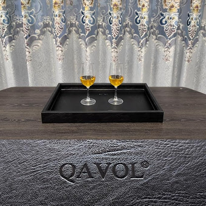 20 * 14 inches High-End Light Luxury Leather Rectangle Oversized Service Tray for Ottoman Tray, Coffee, Food, Family Dinner, Picnic, Party Essentials (Black, 20 * 14 inch)