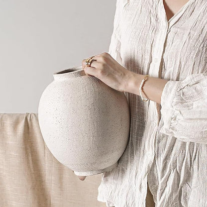 9.8 Inch + 13.6 Inch Ceramic Vase for Centerpieces, Farmhouse Rustic Minimalist Home Decor for Living Room, Enterway, Wedding (Sandstone White)