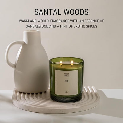 Craft & Kin 12oz Santal Woods Scented Candle for Home | Premium Green Winter Scented Candles for Men | Made with Natural Soy | Gifts for Men and Women | Nature Collection