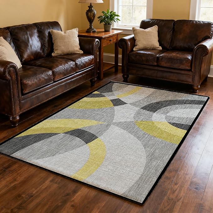 Area Rug Washable 2.6'x4' Ft Non Slip Rubber Backing Foldable Geometry Durable Rug for Living Room, Bedroom, Home Office