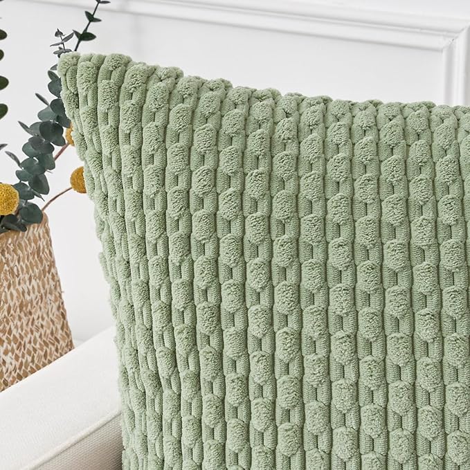 Kevin Textile Spring 14x36 Inch Long Lumbar 1 Pack Boho Decorative Throw Pillow Cover Soft Striped Corduroy Rectangle Cushion Case Farmhouse Solid Accent for Living Room Couch Sofa Bed, Sage Green