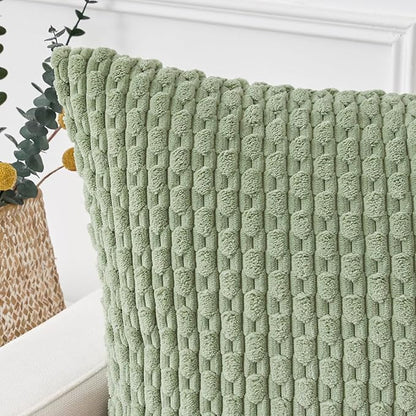 Kevin Textile Spring 14x36 Inch Long Lumbar 1 Pack Boho Decorative Throw Pillow Cover Soft Striped Corduroy Rectangle Cushion Case Farmhouse Solid Accent for Living Room Couch Sofa Bed, Sage Green