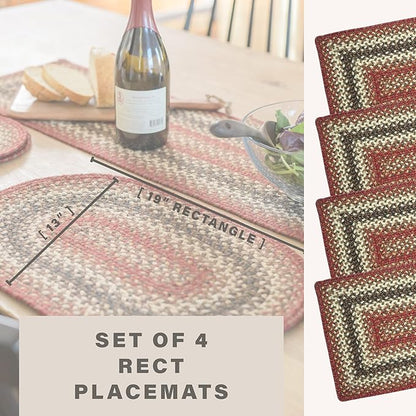 Homespice Chester Jute Woven Placemats, Warm Lodge and Cabin Decor, Set of 4, Red 13x19 Rectangle Table Mats - Vibrant Colors, Durable, Easy to Clean and Protects Furniture