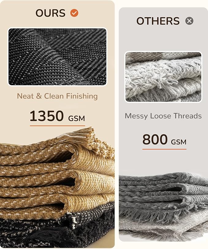 BESTSWEETIE 2x3 Washable Rug Hand-Woven Low Pile Soft Modern Farmhouse Bohemian Decor Reversible Braided Rugs with Tassels Throw Carpet for Living Room Bedroom Entryway Bathroom, Black White