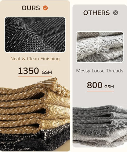 BESTSWEETIE 2x6 Washable Rug Hand-Woven Low Pile Soft Modern Farmhouse Bohemian Decor Reversible Braided Rugs with Tassels Throw Carpet for Living Room Bedroom Entryway Bathroom, Black White