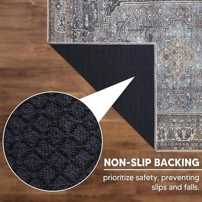Keen Home Design 9x12 Rug - Machine Washable Area Rug with Non-Slip Backing, Ideal for Living Room, Dining Room, Bedroom - Vintage, Easy Clean, Durable, Low Pile Rug - (9' x 12')