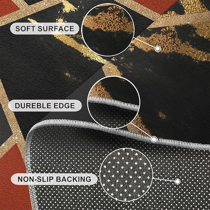 Black Gold Marble Area Rug Modern Abstract Marble Rug Polygonal Geometric Patchwork Carpet 3D Light Luxury Geometric Line Carpet for Living Room Playroom 7x9ft
