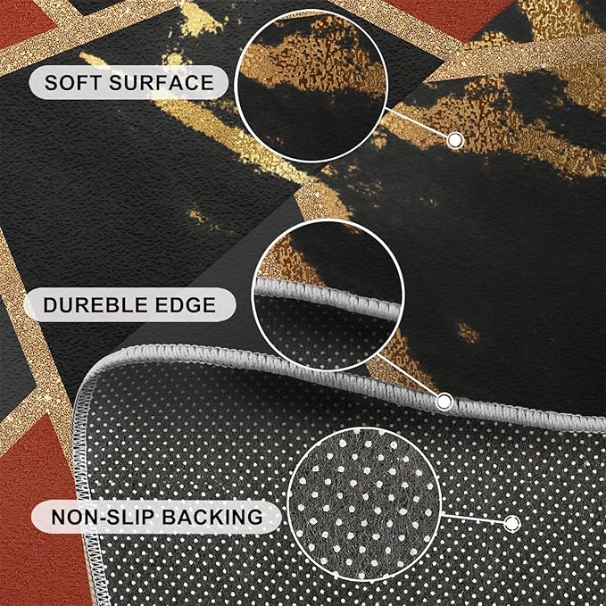 Black Gold Marble Area Rug Modern Abstract Marble Rug Polygonal Geometric Patchwork Carpet 3D Light Luxury Geometric Line Carpet for Living Room Playroom 6x9ft