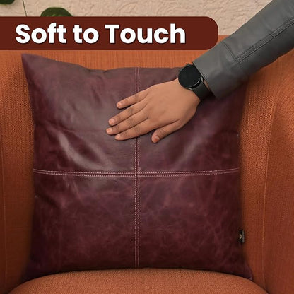 LL LEATHER LOVERS Lambskin Leather Pillow Cover - Sofa Cushion Case - Decorative Throw Covers for Living Room & Bedroom, 16x16 Inches - Pink Maroon Plain Pack of 1