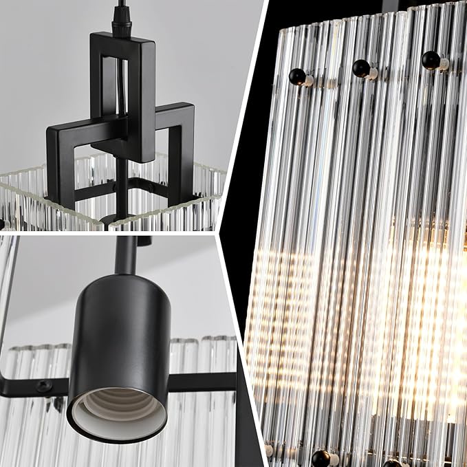 Modern Pendant Light Fixtures with Clear Glass Matte Black Pendant Lights Kitchen Island Adjustable Square Hanging Pendant Lighting for Dining Room Over Sink Hallway 2 Pack 12 inches