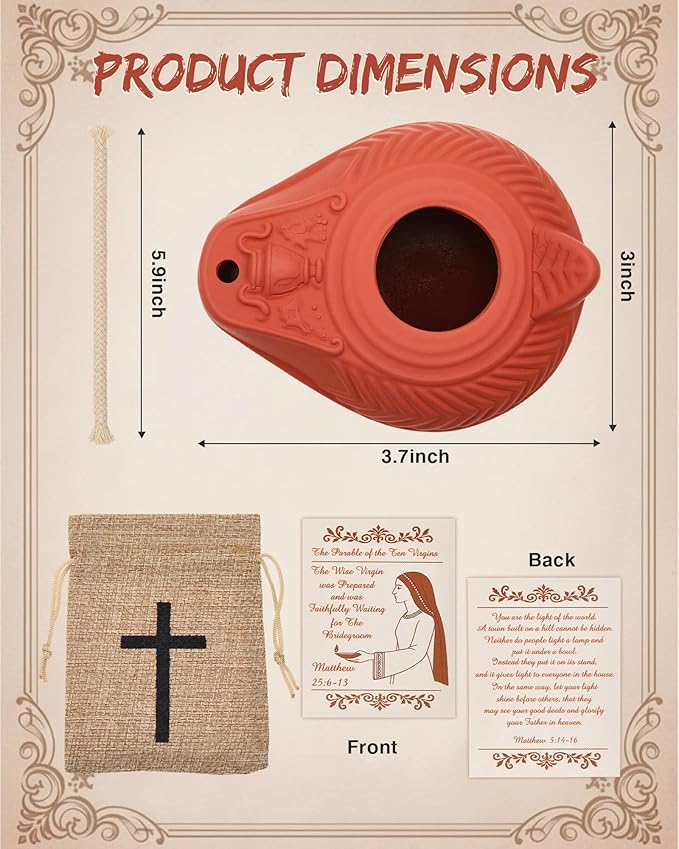 Pinkunn 1 Set Clay Oil Lamp Herodian Olive Oil Lamp for Indoor Use Terracotta Biblical Lamps Ancient Antique Replica for Israel Judaica/Christian Hanukkah Gift Worship Prayer Religious Artifact