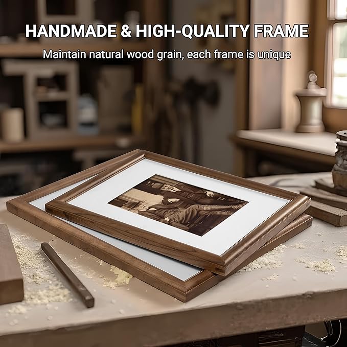 Heimlove 16x20 Picture Frame,16 x 20 Natural Solid Walnut Wood Frame Matted to 11x14 with Tempered Glass,16"x20" Handcrafted wood Poster Frame,Vertical or Horizontal Wall Hanging Display,1 Pack