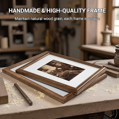 Heimlove 13x19 Picture Frame,13 x 19 Natural Solid Walnut Wood Frame Matted to 11x14 with Tempered Glass,13"x19" Handcrafted wood Poster Frame,Vertical or Horizontal Wall Hanging Display,1 Pack