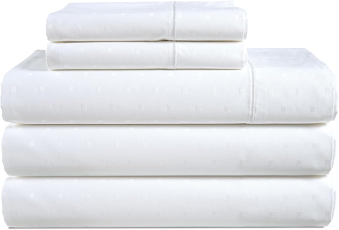 LANE LINEN 100% Egyptian Cotton 5 Pc Split King Sheets for Adjustable Beds - Soft & Comfy Hotel Style Thick Machine Washable Naturally Cooling 15" Deep Pockets Jaquard Swiss Dot - White