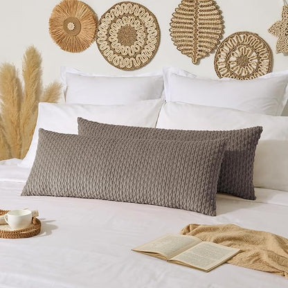 Kevin Textile 20x54 Inch Long Body Lumbar 1 Pack Boho Decorative Throw Pillow Cover Soft Striped Corduroy Rectangle Cushion Case Farmhouse Accent for Living Room Couch Sofa Bed, Light Brown