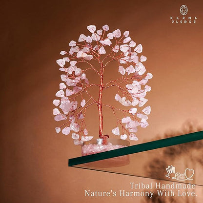 Crystal Tree for Home and Office Decor, Rose Quartz Chakra Healing Stones Handmade Feng Shui Tree of Life for Positive Energy, Money, Good Luck, Christmas Decor, Birthday Gifts for Women, Mom