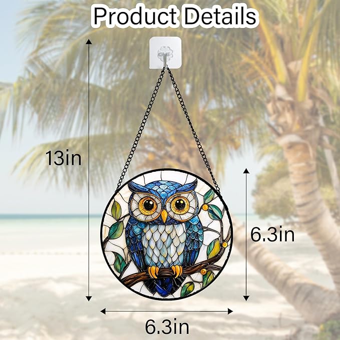 DASTOLL Stained Glass Window Hanging, Owl Gifts for Women Sun Catchers Diamond Glass Panel Hangings Birds Suncatcher Decor for Birthday for Women, Men, Wife, Aunt, and Mom 6.3 in