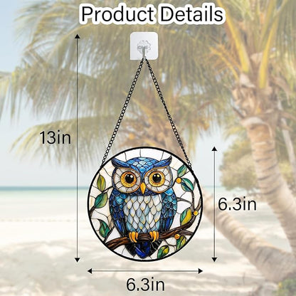 DASTOLL Stained Glass Window Hanging, Owl Gifts for Women Sun Catchers Diamond Glass Panel Hangings Birds Suncatcher Decor for Birthday for Women, Men, Wife, Aunt, and Mom 6.3 in