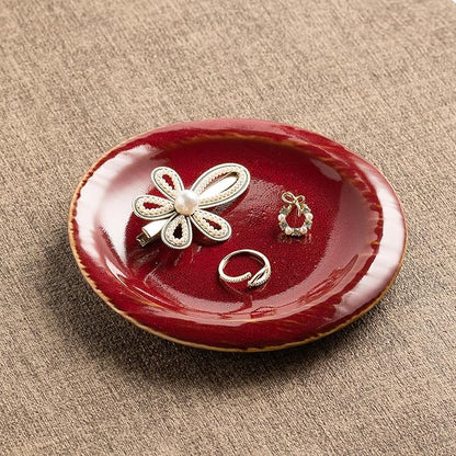 Ceramic Jewelry Tray Decorative Ring Holder and Trinket Dish for Women Wedding Engagement Birthday Gift for Her Jewelry Organizer Vanity Tray (red)