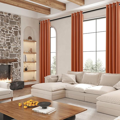 DUALIFE Rust Burnt Orange Curtains 90 Inches Long Blackout Bedroom Curtains Boho Decor Grommet Room Darkening Window Panels for Living Room 52 x 90 Inch, 2 Panels