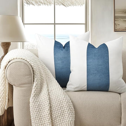 EVERGRACE x Kinsey Walsh Signature Velvet Panel Cotton Pillow Covers Set of 2, Decorative Pillow Covers 22"x22" for Couch, Square Cushion Cases for Sofa Bedroom Living Room, Blue Topaz