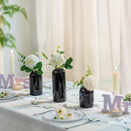 Glasseam Black Vases Set of 12, Unique Glass Vases for Decor, Cute Small Bud Vases in Bulk, Aesthetic Modern Vase for Flowers, Minimalist Single Flower Decorative Vases for Living Room Decorations