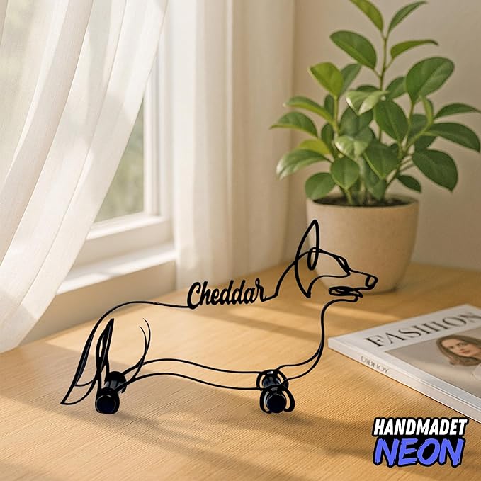 Personalized Corgi Dog Minimalist Sculpture, Custom Dogs Name Metal Desk Decor, Decorative Aesthetic Table Sign Gifts for Officer, Friends, Animal Lover, Kids, Mom, Dad