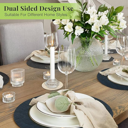 13-Inch Faux Leather Round Placemats Set of 6, Waterproof Anti-Slip Dual Sided Place mats, Heat Resistant Washable Table Mats with Coaster, Suitable for Indoor & Outdoor (6, Black Navy Blue)