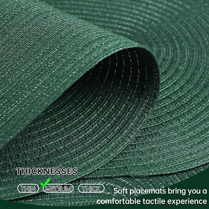 Noctiflorous Oval Braided Placemats Set of 4 Woven 12x18 Inch Non Slip Washable Heat Resistant Place Mats Round Tablemats for Dining Kitchen Party Daily Table Decor Dinner Mats (Solid Forest Green, 4)
