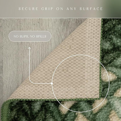 Maples Rugs Marion Bohemian Braided Design Print Area Rug – Made in USA – Washable, Non Slip Indoor Carpet for Entryway, Foyer, Kitchen, and Bathroom, 46" x 30", Green