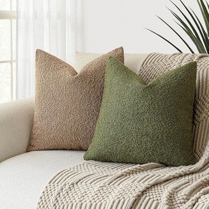 Foindtower Set of 2, Decorative Textured Boucle Throw Pillow Covers Accent Solid Pillow Cases Neutral Soft Cozy Couch Cushion Case for Chair Sofa Bedroom Living Room Home Decor 24 x 24 Inch Green