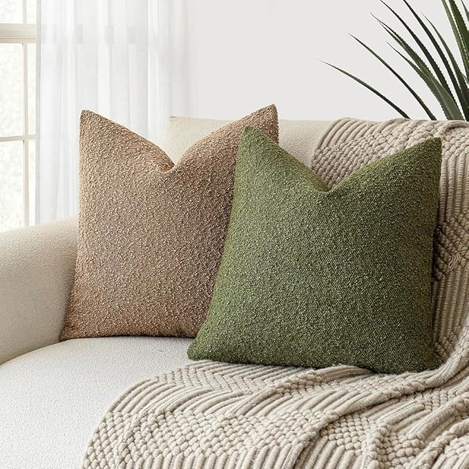 Foindtower Decorative Textured Boucle Throw Pillow Covers Accent Solid Pillow Cases Neutral Soft Cozy Couch Cushion Case for Chair Sofa Bedroom Living Room Home Decor 16x16 Inch,1PC,Forest Green