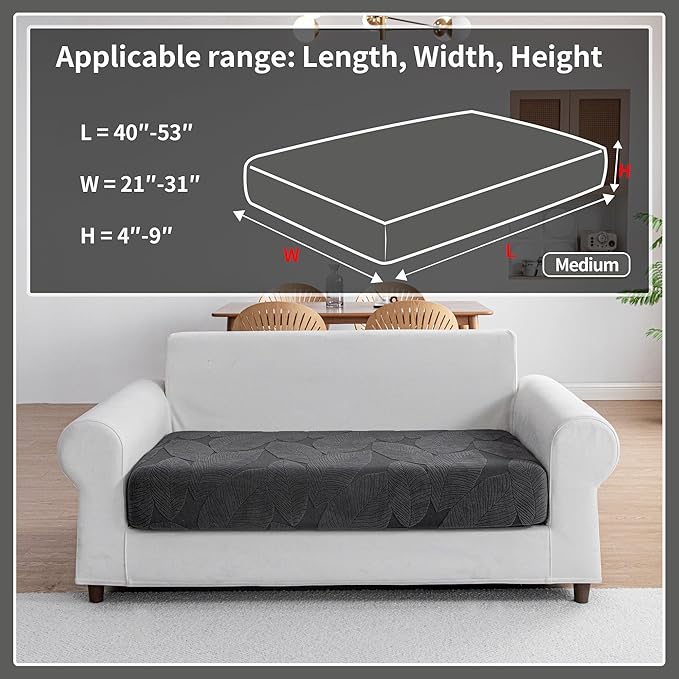 Couch Covers for Sectional Sofa, Washable Stretch Soft Sofa Cushion Covers L Shape Sofa Slipcovers Anti Slip Furniture Decor Protector for Pets (1PC Loveseat Cushion Cover,Dark Gray)