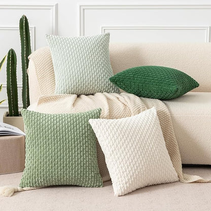 Kevin Textile Set of 2 Pillow Covers Solid Supersoft Corduroy Handmade Decorative Velvet Throw Pillow Cushion Cover for Bed 12x20 Inch Cream