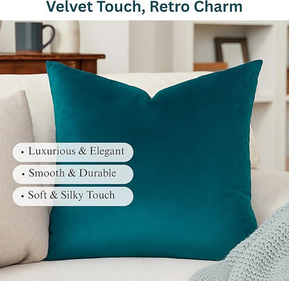 RELY+ Pack of 2 Throw Pillow Covers 16x16 Inch Velvet Soft Cozy Solid Decoration Gifts Pillow Covers Luxury Cushion Case for Sofa Couch Bedroom Living Room (Teal, 20 x 20)